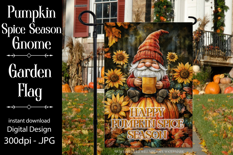 Pumpkin Spice Garden Flag, Autumn Season Gnome Garden Flag