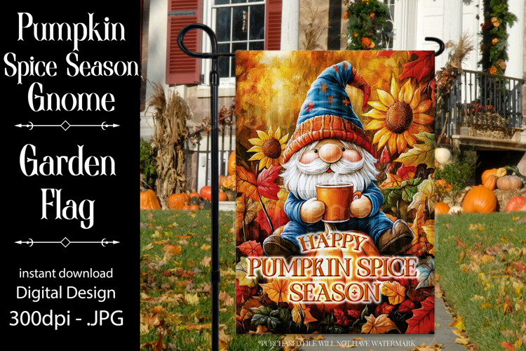 Pumpkin Spice Garden Flag, Autumn Season Gnome Garden Flag