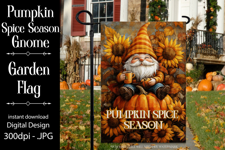 Pumpkin Spice Garden Flag, Autumn Season Gnome Garden Flag 4