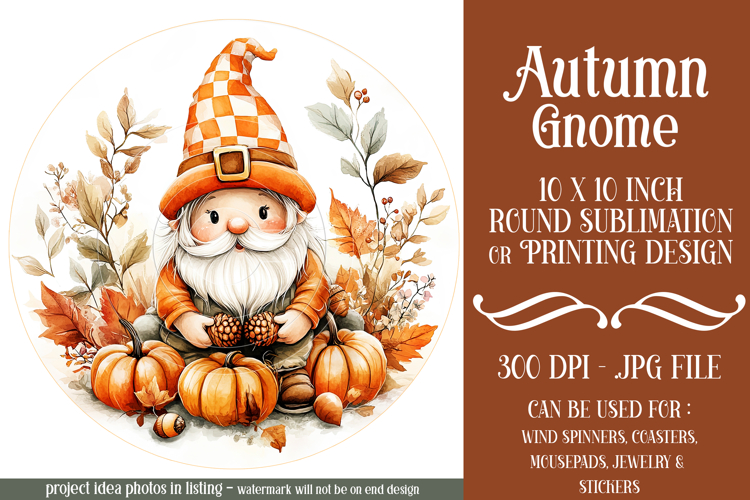 Autumn Gnome Wind Spinner, Autumn Gnome Round Design, d1 example image 1