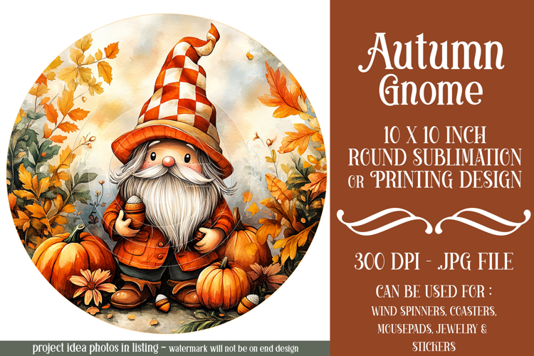 Autumn Gnome Wind Spinner, Autumn Gnome Round Design, d10