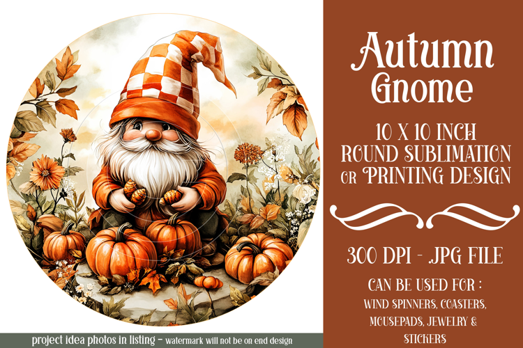 Autumn Gnome Wind Spinner, Autumn Gnome Round Design, d11