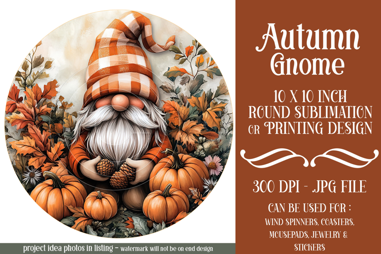 Autumn Gnome Wind Spinner, Autumn Gnome Round Design, d12