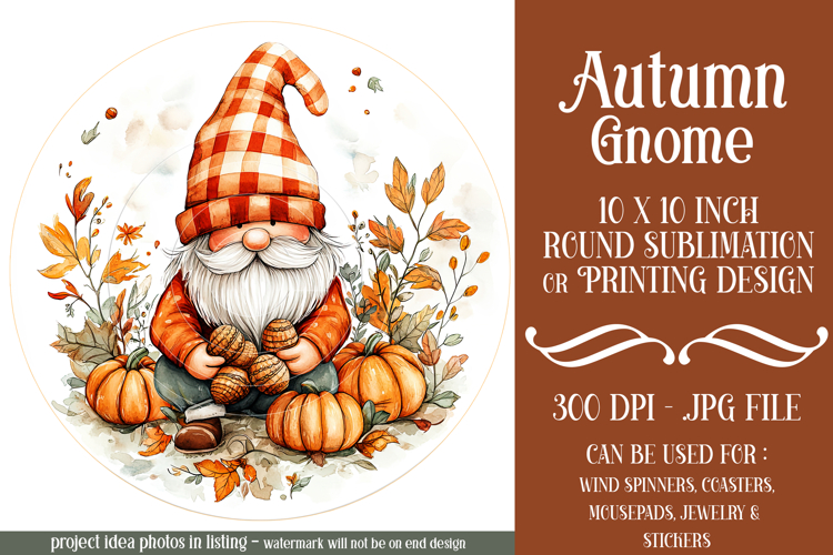 Autumn Gnome Wind Spinner, Autumn Gnome Round Design, d2 example image 1