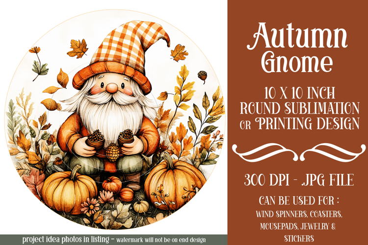 Autumn Gnome Wind Spinner, Autumn Gnome Round Design, d4 example image 1