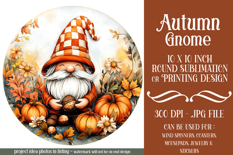 Autumn Gnome Wind Spinner, Autumn Gnome Round Design, d5 example image 1