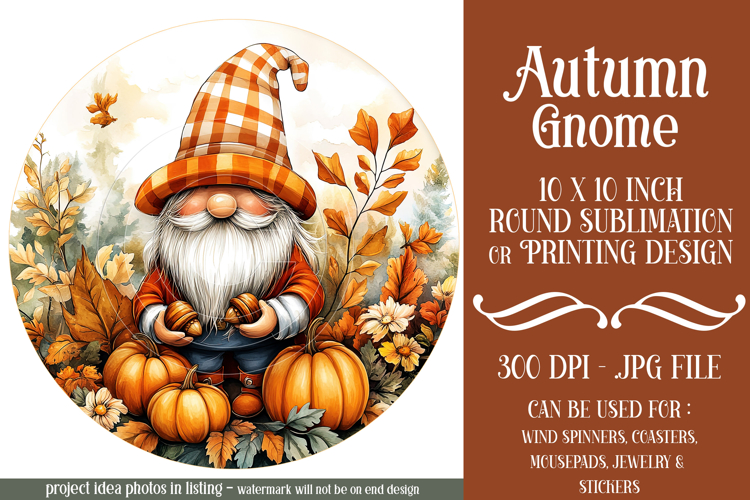 Autumn Gnome Wind Spinner, Autumn Gnome Round Design, d6 example image 1