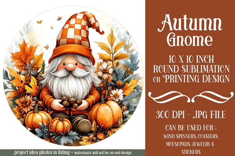 Autumn Gnome Wind Spinner, Autumn Gnome Round Design, d7