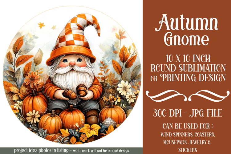 Autumn Gnome Wind Spinner, Autumn Gnome Round Design, d8