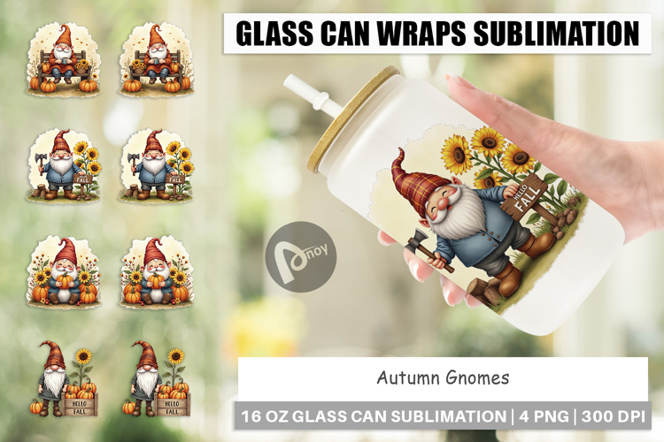 Autumn Gnomes Glass Can