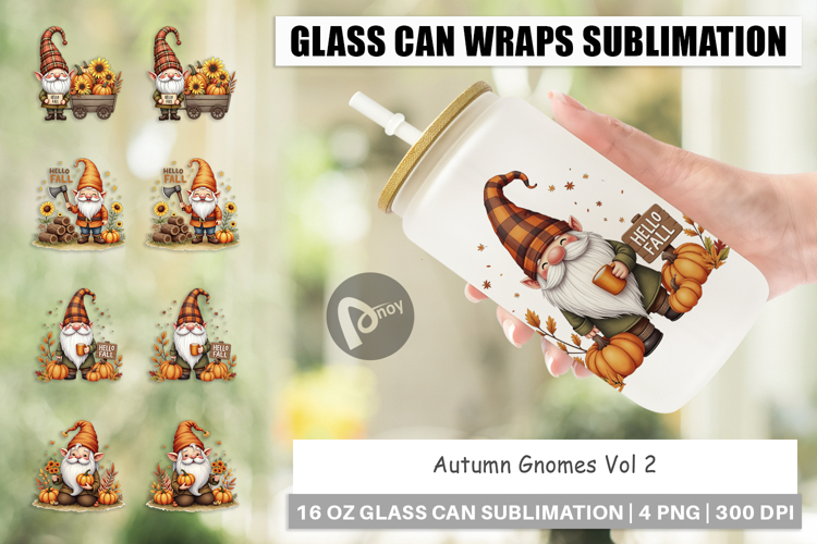 Autumn Gnomes Glass Can