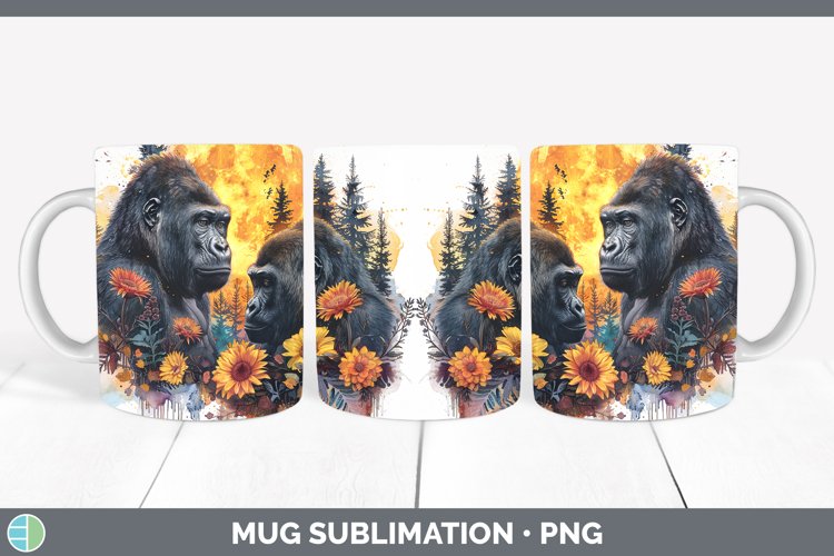 Autumn Gorilla Mug Wrap Sublimation Coffee Cup Designs