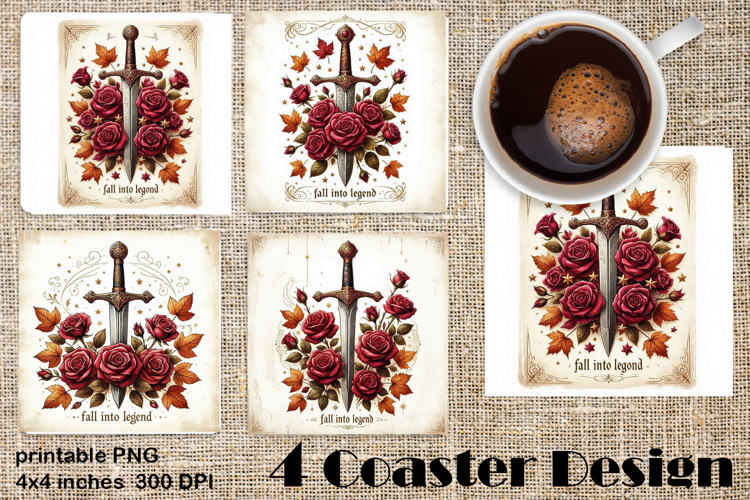 Fantasy Sword & Roses | Autumn Gothic Coaster Sublimation