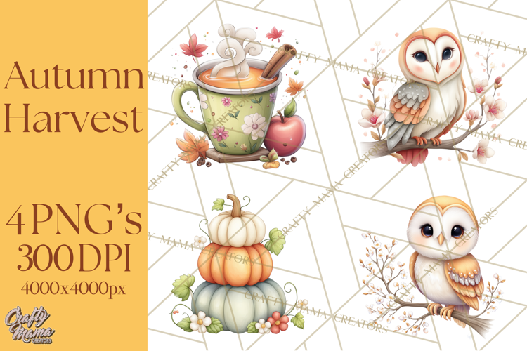 Autumn Harvest Cottagecore Watercolor Clipart PNG
