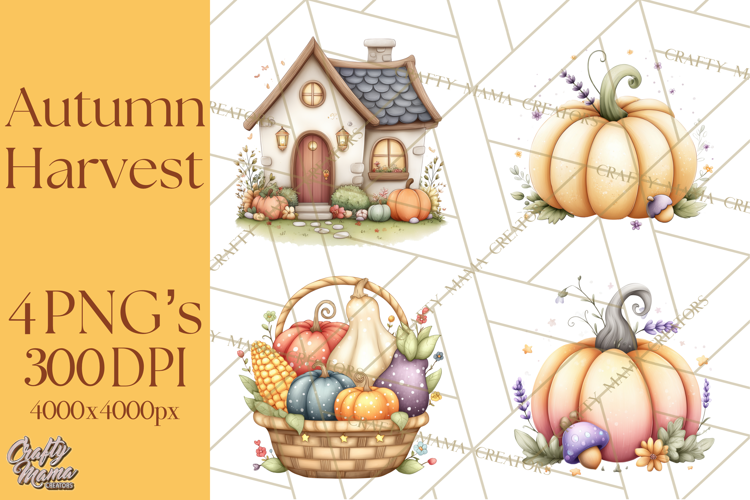 Autumn Harvest Cottagecore Watercolor Clipart PNG