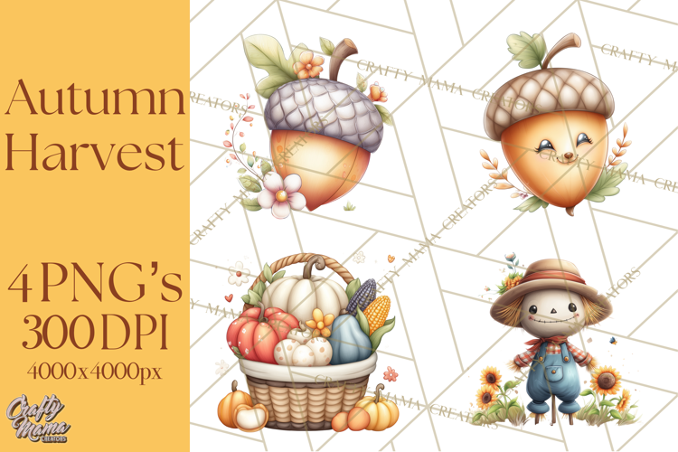 Autumn Harvest Cottagecore Watercolor Clipart PNG