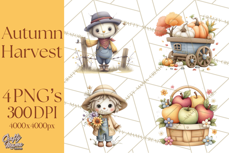 Autumn Harvest Cottagecore Watercolor Clipart PNG