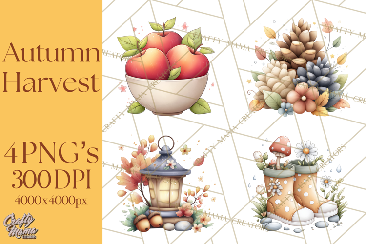 Autumn Harvest Cottagecore Watercolor Clipart PNG