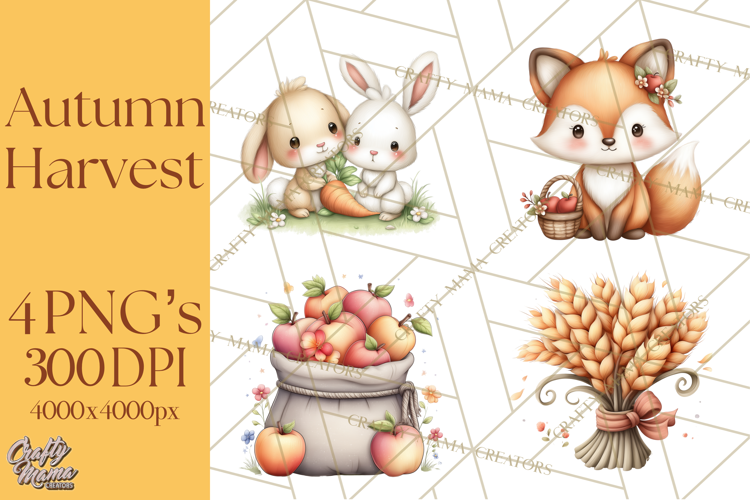 Autumn Harvest Cottagecore Watercolor Clipart PNG
