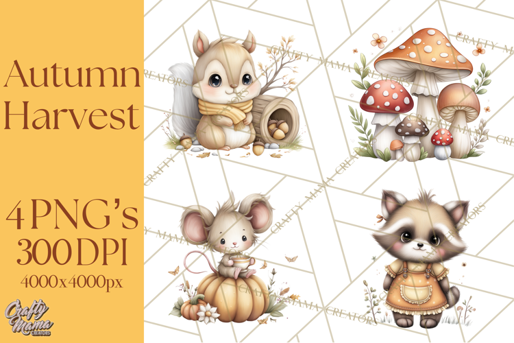 Autumn Harvest Cottagecore Watercolor Clipart PNG