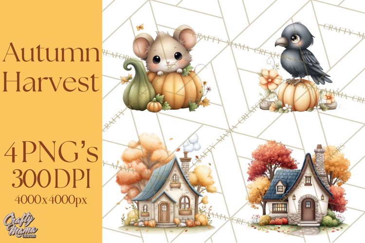 Autumn Harvest Cottagecore Watercolor Clipart PNG