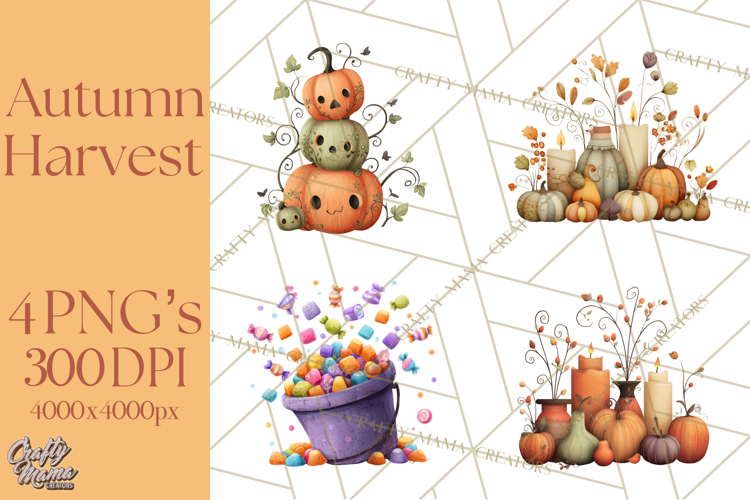 Autumn Harvest PNG Clipart with Pumpkins, Hay, Apples