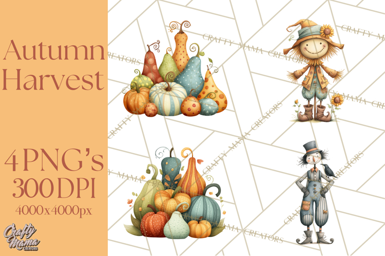 Autumn Harvest PNG Clipart with Pumpkins, Hay, Apples