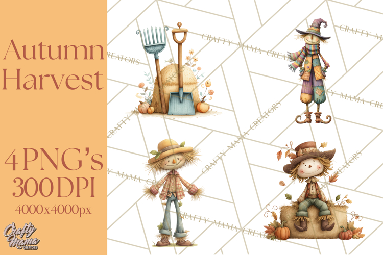 Autumn Harvest PNG Clipart with Pumpkins, Hay, Apples