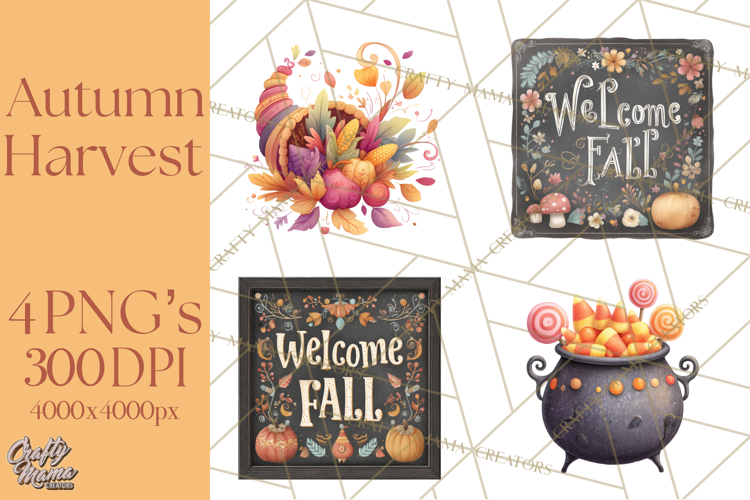 Autumn Harvest PNG Clipart with Pumpkins, Hay, Apples