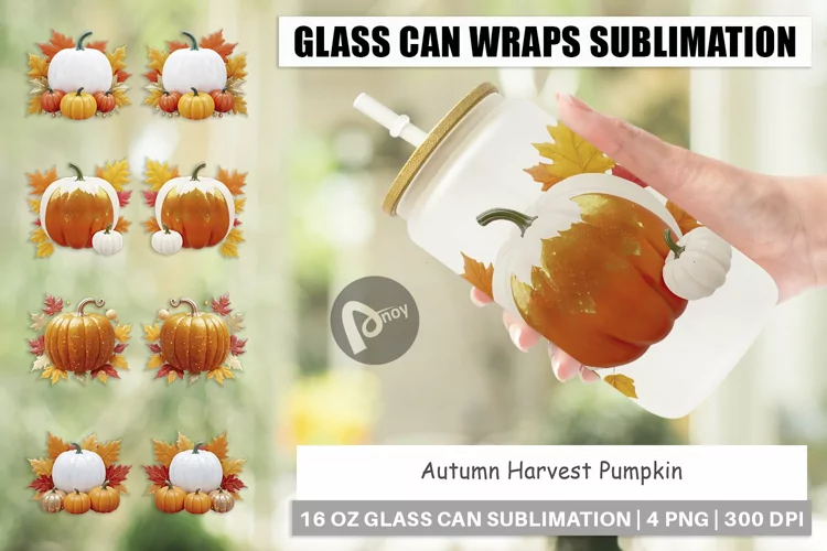 Glass Can Wraps Harvest Pumpkin