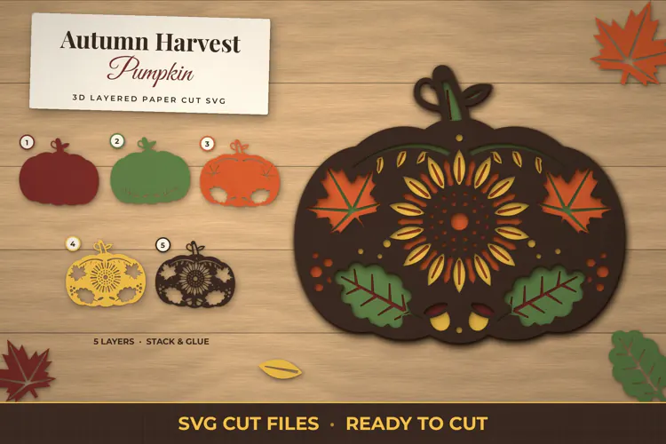 Autumn Harvest Pumpkin 3D Layered SVG