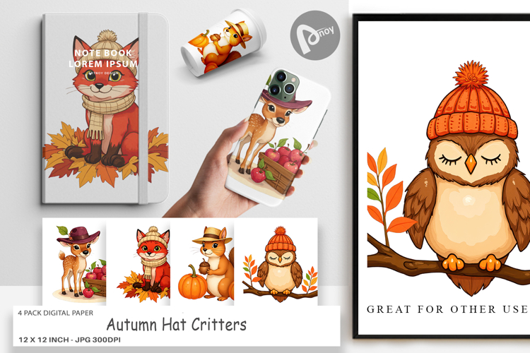 Digital Paper Autumn Hat Critters