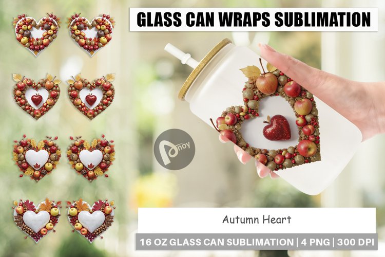 Glass Can Wraps Autumn Heart example image 1