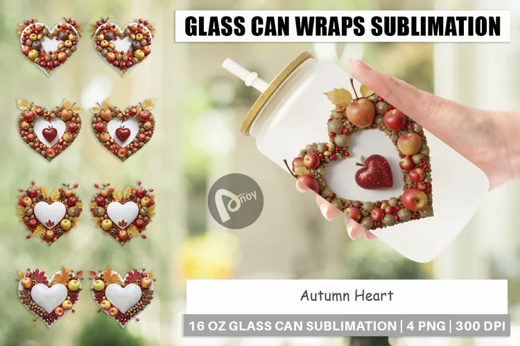 Glass Can Wraps Autumn Heart