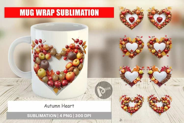 Mug Wrap Design Autumn Heart