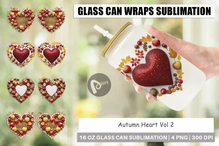 Glass Can Wraps Autumn Heart