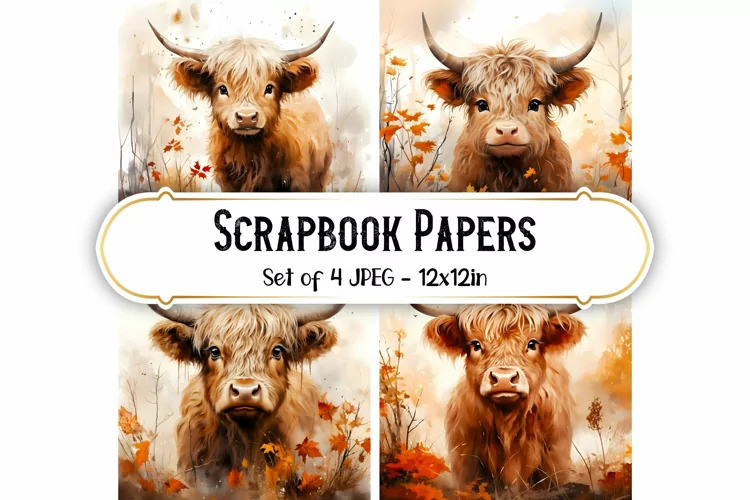 Autumn Highland Cow Watercolor Backgrounds