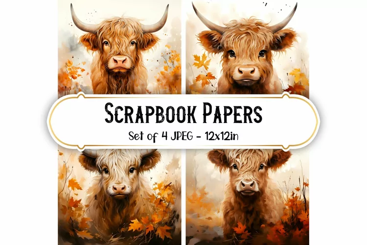 Autumn Highland Cow Watercolor Backgrounds