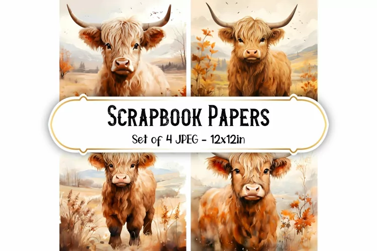 Autumn Highland Cow Watercolor Backgrounds
