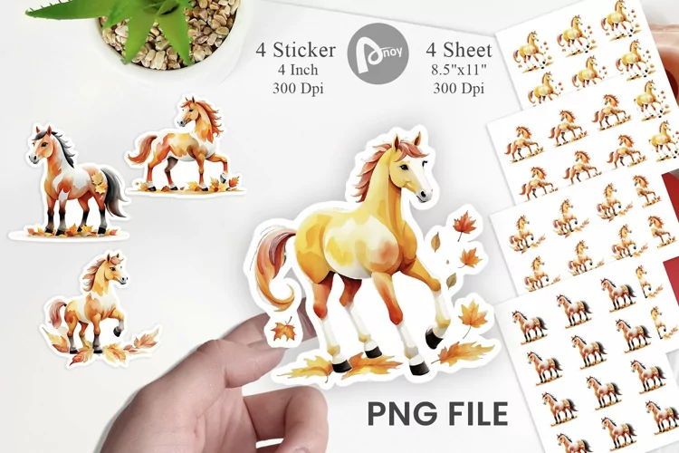 Autumn Horse Watercolor Sticker