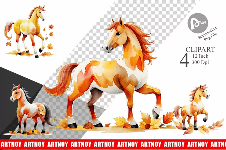 Autumn Horse Watercolor Clipart