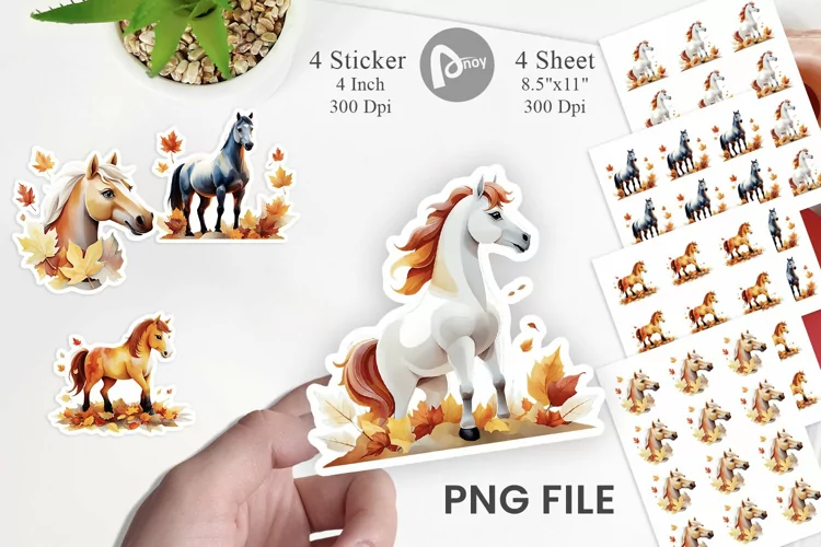 Autumn Horse Watercolor Sticker