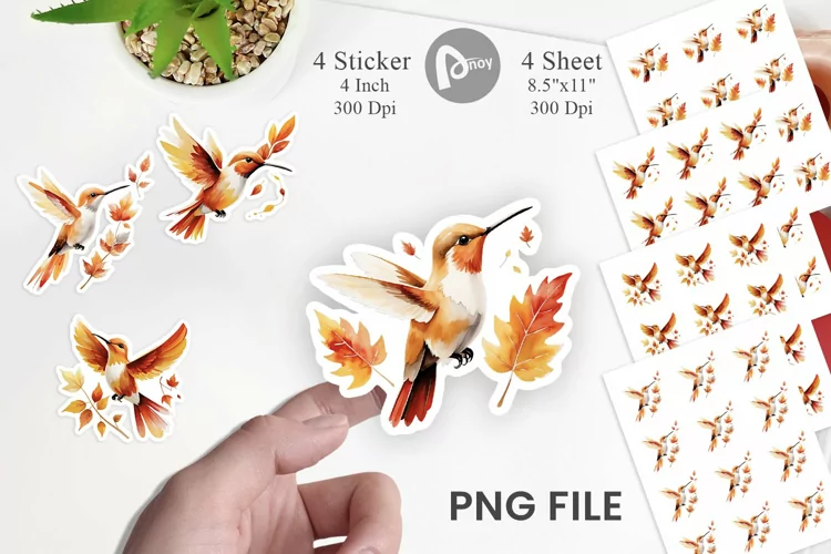 Autumn Hummingbird Watercolor Sticker
