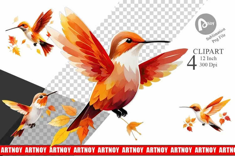 Autumn Hummingbird Watercolor Clipart