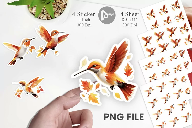 Autumn Hummingbird Watercolor Sticker