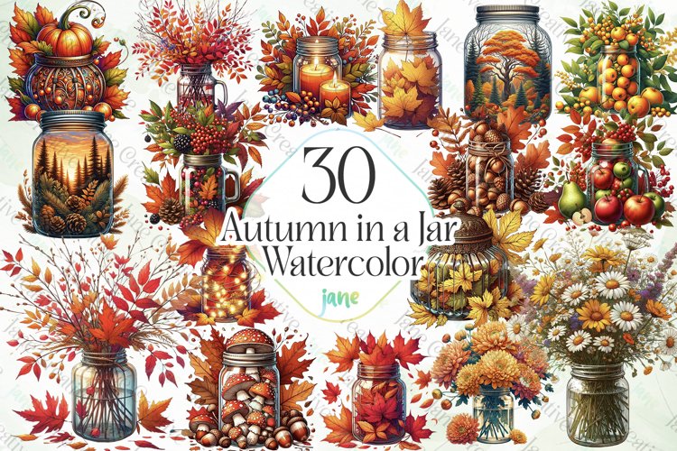 Autumn in a Jar Watercolor Sublimation