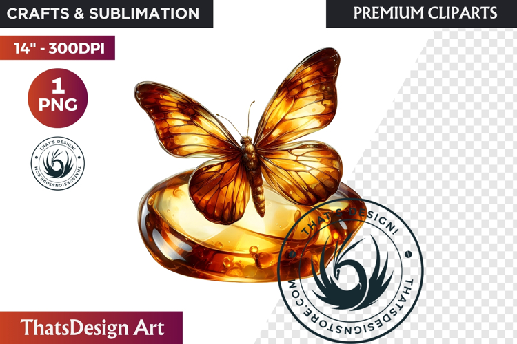 Autumn Butterfly Clipart: Moody Dark Floral Jewels PNG