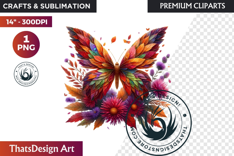 Autumn Jewels Butterfly Clipart: Moody Dark Floral PNG