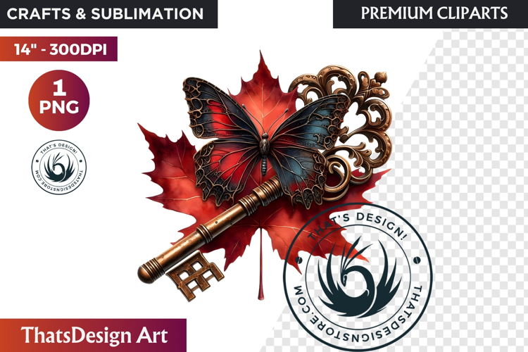 Autumn Jewels Butterfly Clipart: Moody Dark Floral PNG