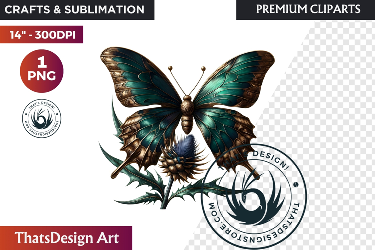 Autumn Butterfly Clipart: Moody Dark Floral Jewels PNG